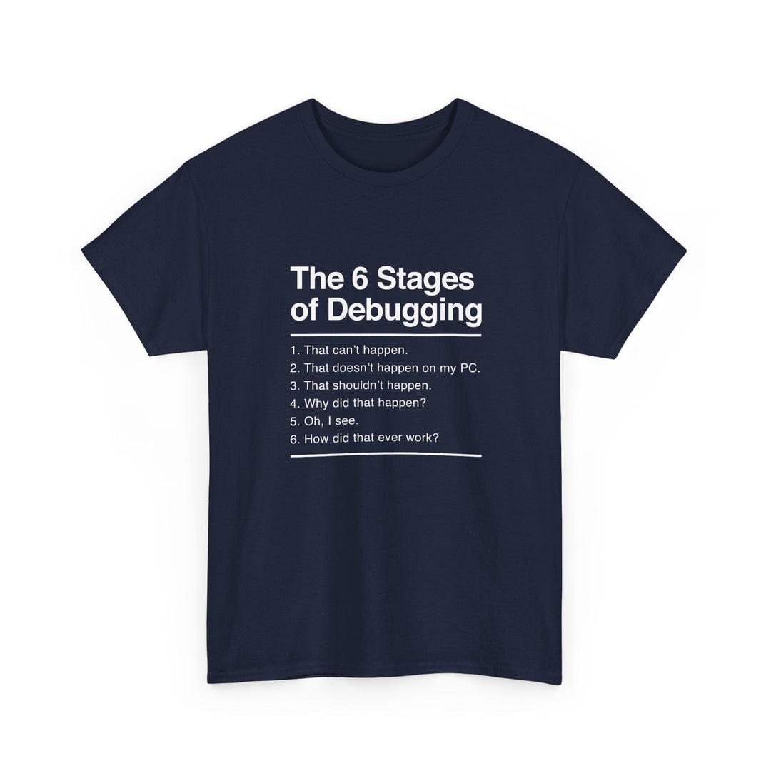 The 6 Stages Of Debugging - Coder Shirt - It Shirt -  Unisex Regular Crewneck T-Shirt