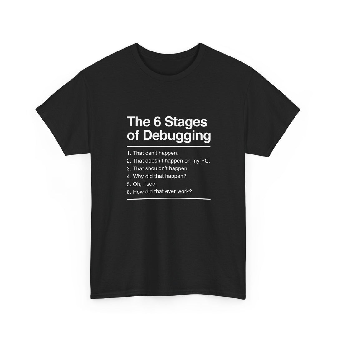 The 6 Stages Of Debugging - Coder Shirt - It Shirt -  Unisex Regular Crewneck T-Shirt
