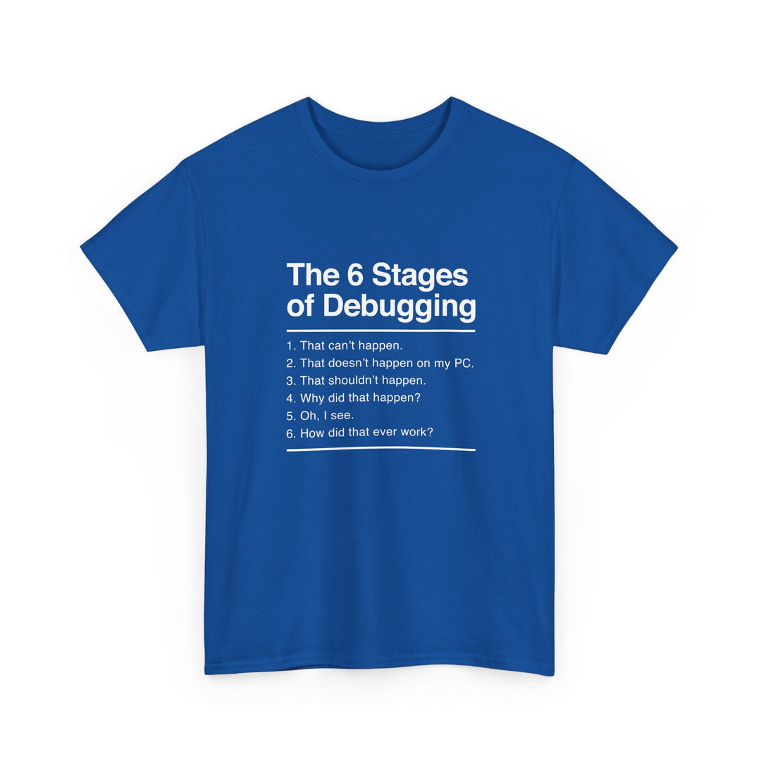 The 6 Stages Of Debugging - Coder Shirt - It Shirt -  Unisex Regular Crewneck T-Shirt