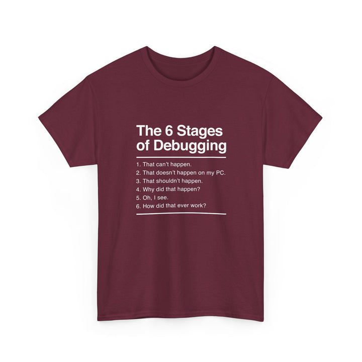 The 6 Stages Of Debugging - Coder Shirt - It Shirt -  Unisex Regular Crewneck T-Shirt